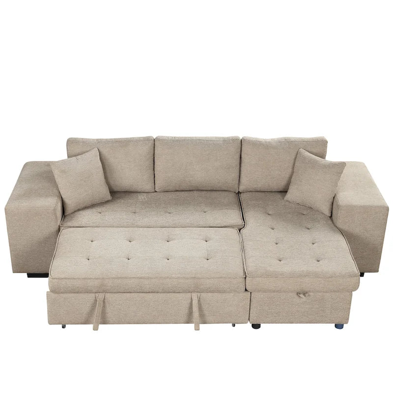 104 Moderne L-förmige 3-Sitzer-Schlafcouch mit Stauraum und 2 Hockern