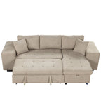 104 Moderne L-förmige 3-Sitzer-Schlafcouch mit Stauraum und 2 Hockern