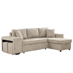 104 Moderne L-förmige 3-Sitzer-Schlafcouch mit Stauraum und 2 Hockern