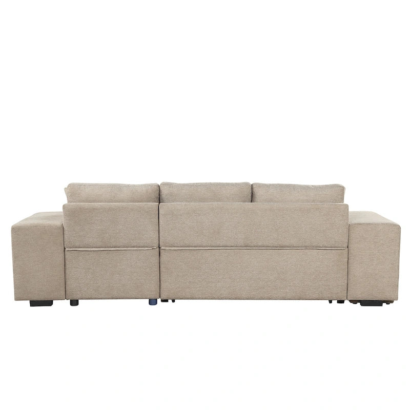 104 Moderne L-förmige 3-Sitzer-Schlafcouch mit Stauraum und 2 Hockern