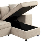104 Moderne L-förmige 3-Sitzer-Schlafcouch mit Stauraum und 2 Hockern