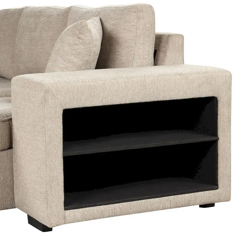 104 Moderne L-förmige 3-Sitzer-Schlafcouch mit Stauraum und 2 Hockern