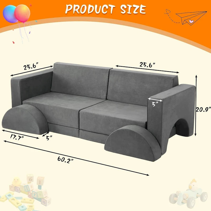8-teiliges Kinder-Spielsofa, umbaubares Kinderspielzelt, 8-in-1 multifunktionales Sofa