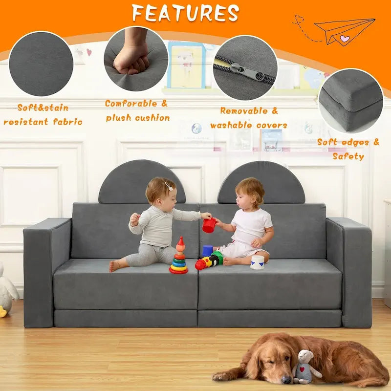 8-teiliges Kinder-Spielsofa, umbaubares Kinderspielzelt, 8-in-1 multifunktionales Sofa