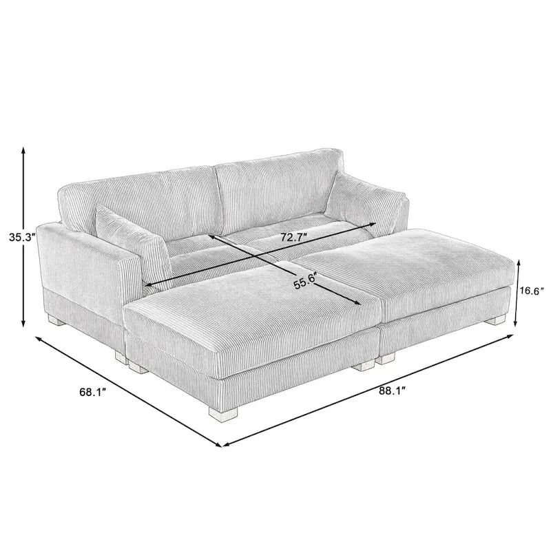 Modernes Cord-Sofa mit Armlehnenkissen