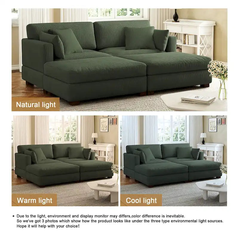 Modernes Cord-Sofa mit Armlehnenkissen