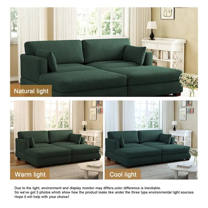 Modernes Cord-Sofa mit Armlehnenkissen