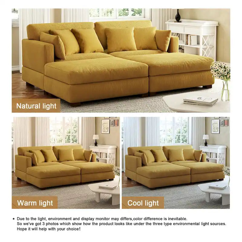 Modernes Cord-Sofa mit Armlehnenkissen