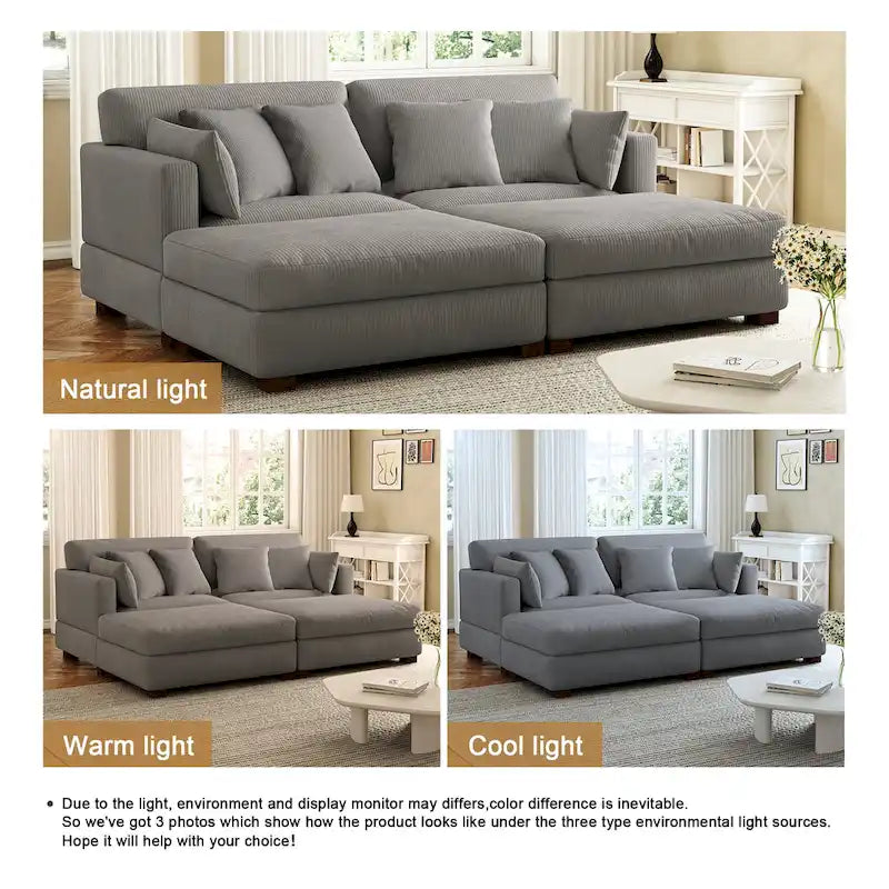 Modernes Cord-Sofa mit Armlehnenkissen