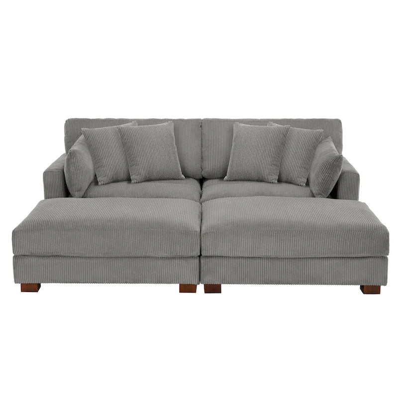 Modernes Cord-Sofa mit Armlehnenkissen