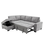 87,4 Zoll schwarzes L-förmiges Schlafsofa mit Stauraum-Ottomane, verstecktem Armlehnfach und USB-Ladeanschluss
