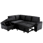 87.4-inch Black L-shaped Sleeper Sectional Sofa with Storage Ottoman, Hidden Arm Storage, and USB Charge