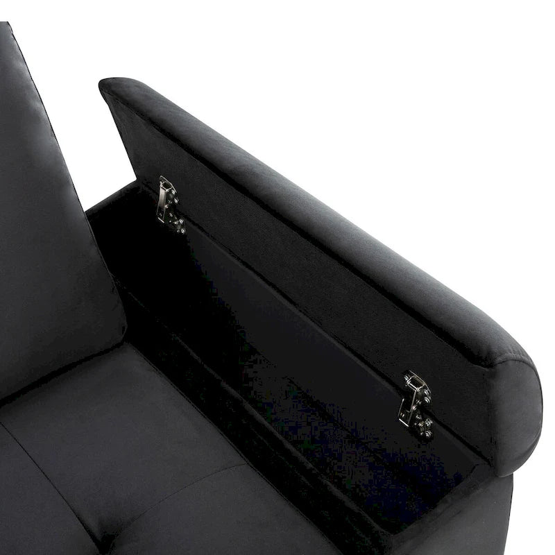 87,4 Zoll schwarzes L-förmiges Schlafsofa mit Stauraum-Ottomane, verstecktem Armlehnfach und USB-Ladeanschluss
