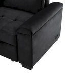 87,4 Zoll schwarzes L-förmiges Schlafsofa mit Stauraum-Ottomane, verstecktem Armlehnfach und USB-Ladeanschluss