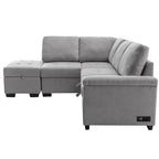 87,4 Zoll schwarzes L-förmiges Schlafsofa mit Stauraum-Ottomane, verstecktem Armlehnfach und USB-Ladeanschluss