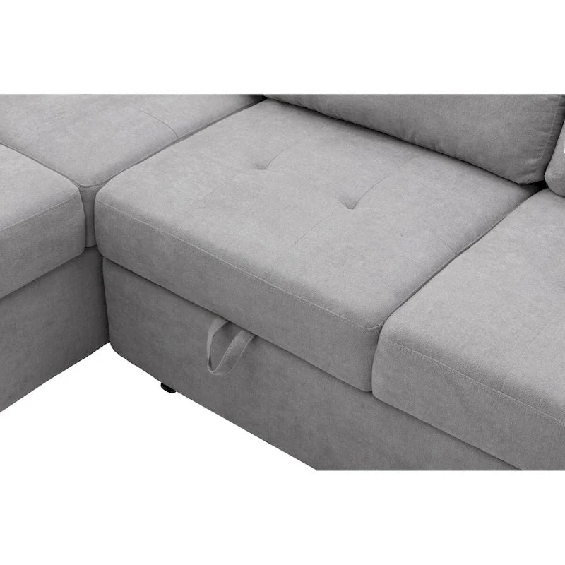 87,4 Zoll schwarzes L-förmiges Schlafsofa mit Stauraum-Ottomane, verstecktem Armlehnfach und USB-Ladeanschluss