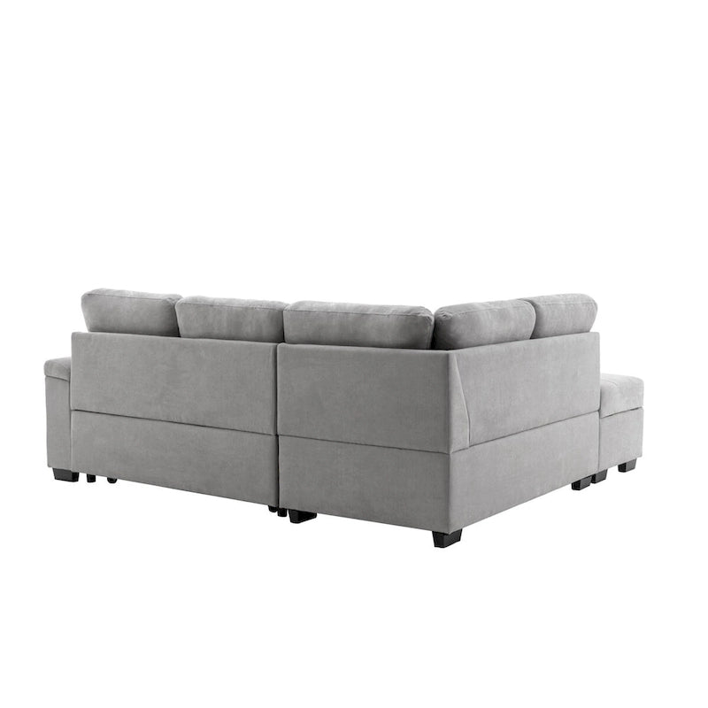 87,4 Zoll schwarzes L-förmiges Schlafsofa mit Stauraum-Ottomane, verstecktem Armlehnfach und USB-Ladeanschluss