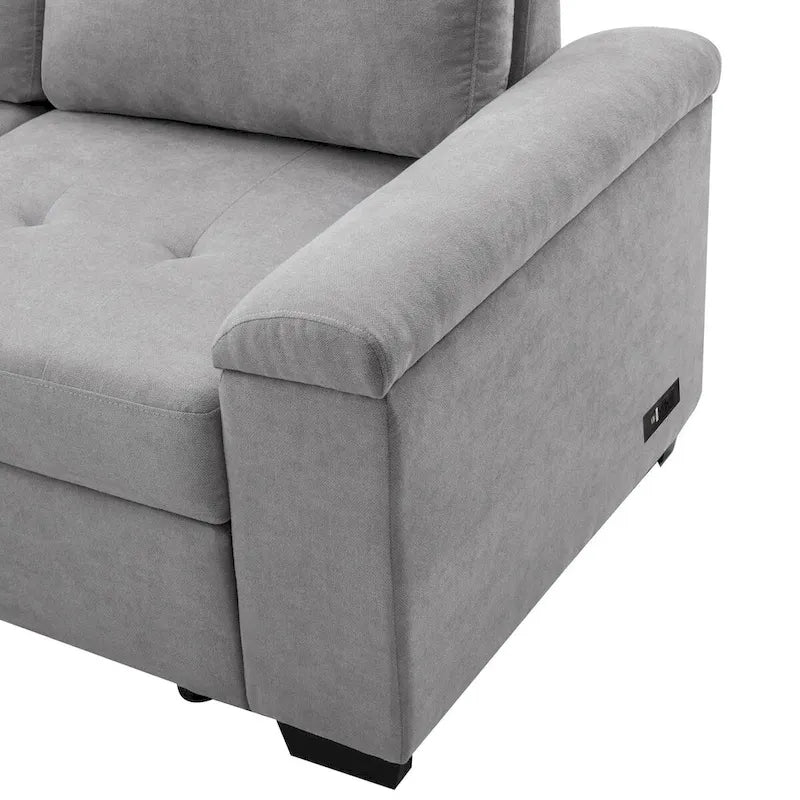 87,4 Zoll schwarzes L-förmiges Schlafsofa mit Stauraum-Ottomane, verstecktem Armlehnfach und USB-Ladeanschluss