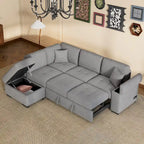 87,4 Zoll schwarzes L-förmiges Schlafsofa mit Stauraum-Ottomane, verstecktem Armlehnfach und USB-Ladeanschluss