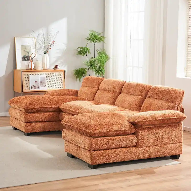 U-förmiges Profilsofa, bestehend aus zwei Einzelsitzen und zwei Chaiselongues, modulares Sofa, Chenille-Sofa