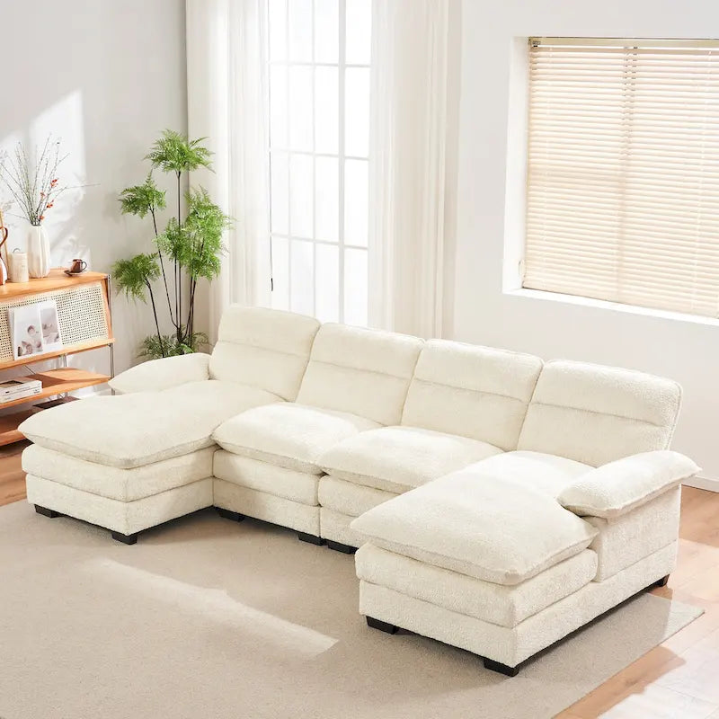 U-förmiges Profilsofa, bestehend aus zwei Einzelsitzen und zwei Chaiselongues, modulares Sofa, Chenille-Sofa