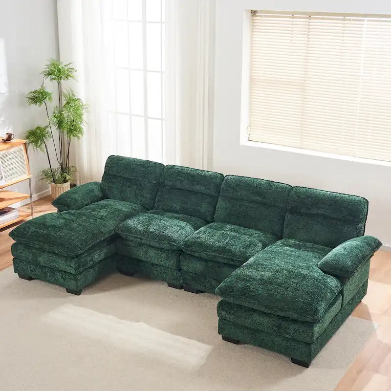 U-förmiges Profilsofa, bestehend aus zwei Einzelsitzen und zwei Chaiselongues, modulares Sofa, Chenille-Sofa
