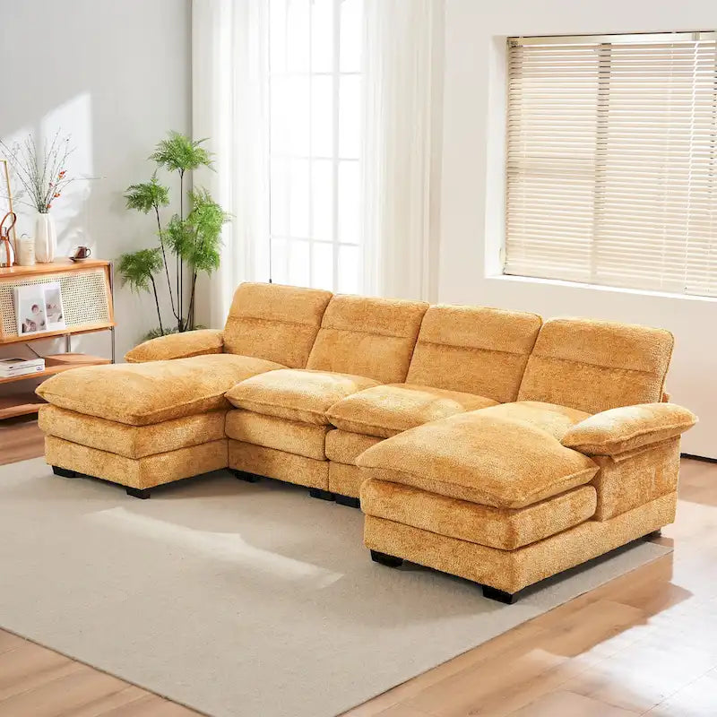 U-förmiges Profilsofa, bestehend aus zwei Einzelsitzen und zwei Chaiselongues, modulares Sofa, Chenille-Sofa