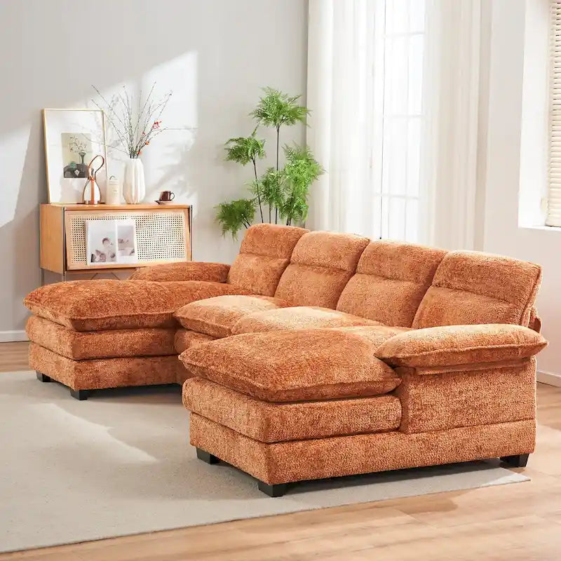 U-förmiges Profilsofa, bestehend aus zwei Einzelsitzen und zwei Chaiselongues, modulares Sofa, Chenille-Sofa