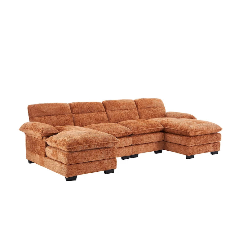 U-förmiges Profilsofa, bestehend aus zwei Einzelsitzen und zwei Chaiselongues, modulares Sofa, Chenille-Sofa