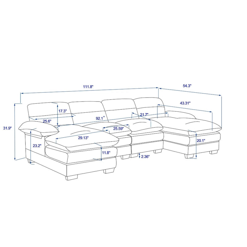 U-förmiges Profilsofa, bestehend aus zwei Einzelsitzen und zwei Chaiselongues, modulares Sofa, Chenille-Sofa