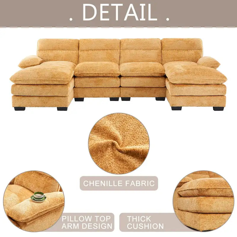 U-förmiges Profilsofa, bestehend aus zwei Einzelsitzen und zwei Chaiselongues, modulares Sofa, Chenille-Sofa