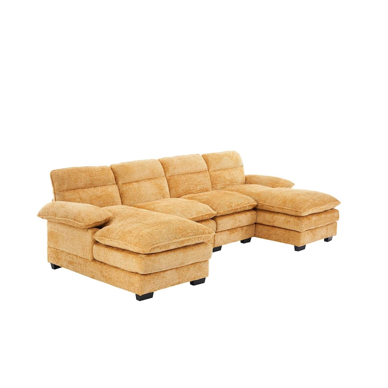 U-förmiges Profilsofa, bestehend aus zwei Einzelsitzen und zwei Chaiselongues, modulares Sofa, Chenille-Sofa