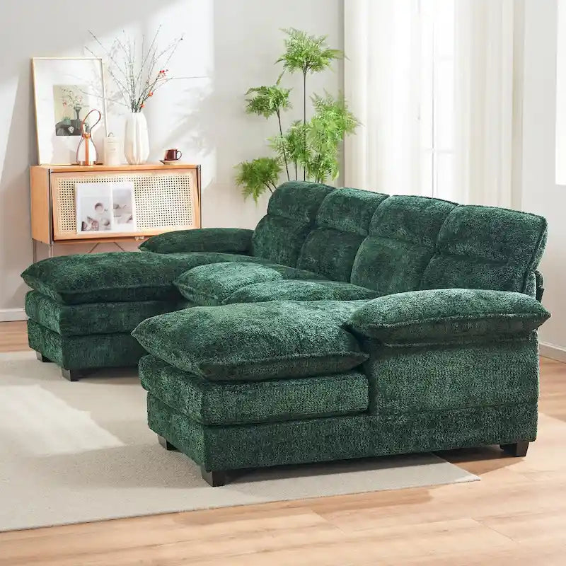 U-förmiges Profilsofa, bestehend aus zwei Einzelsitzen und zwei Chaiselongues, modulares Sofa, Chenille-Sofa