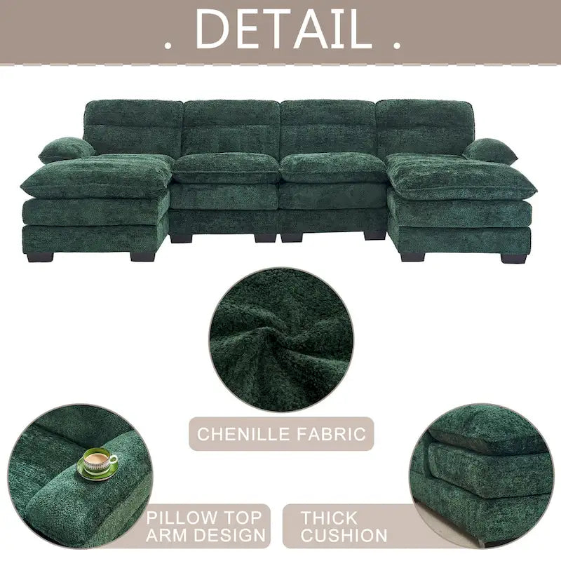 U-förmiges Profilsofa, bestehend aus zwei Einzelsitzen und zwei Chaiselongues, modulares Sofa, Chenille-Sofa