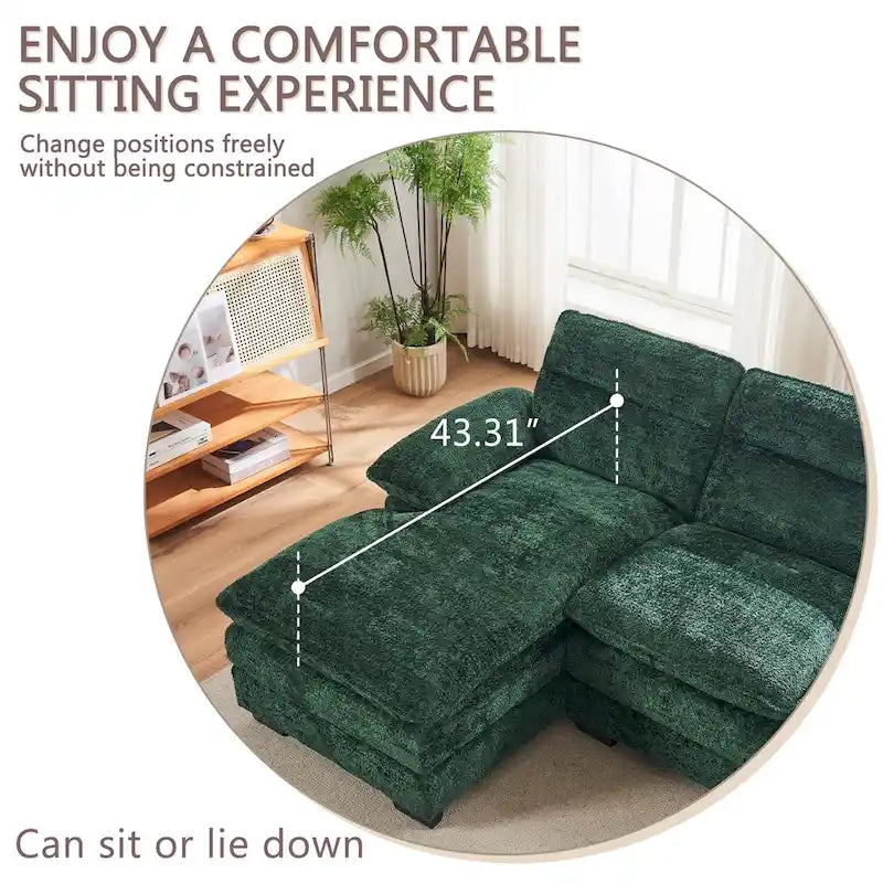 U-förmiges Profilsofa, bestehend aus zwei Einzelsitzen und zwei Chaiselongues, modulares Sofa, Chenille-Sofa