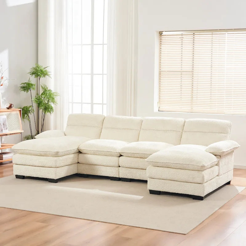 U-förmiges Profilsofa, bestehend aus zwei Einzelsitzen und zwei Chaiselongues, modulares Sofa, Chenille-Sofa
