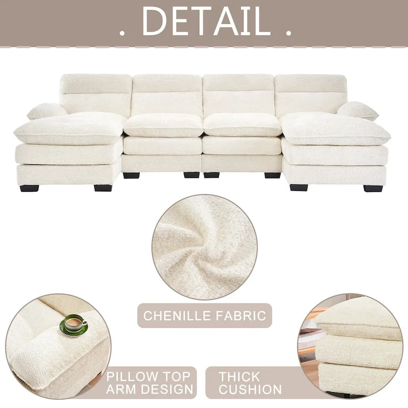 U-förmiges Profilsofa, bestehend aus zwei Einzelsitzen und zwei Chaiselongues, modulares Sofa, Chenille-Sofa