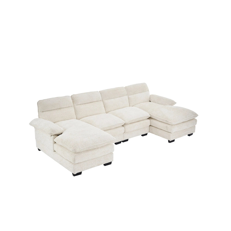 U-förmiges Profilsofa, bestehend aus zwei Einzelsitzen und zwei Chaiselongues, modulares Sofa, Chenille-Sofa
