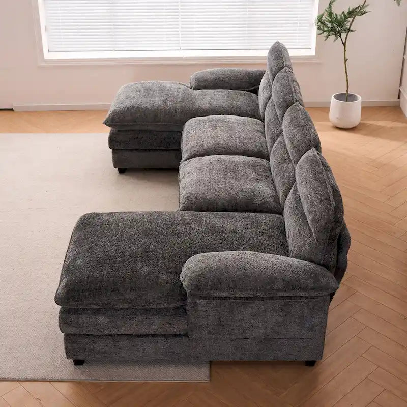 U-förmiges Profilsofa, bestehend aus zwei Einzelsitzen und zwei Chaiselongues, modulares Sofa, Chenille-Sofa