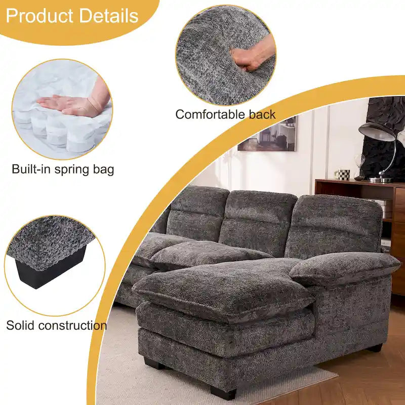 U-förmiges Profilsofa, bestehend aus zwei Einzelsitzen und zwei Chaiselongues, modulares Sofa, Chenille-Sofa