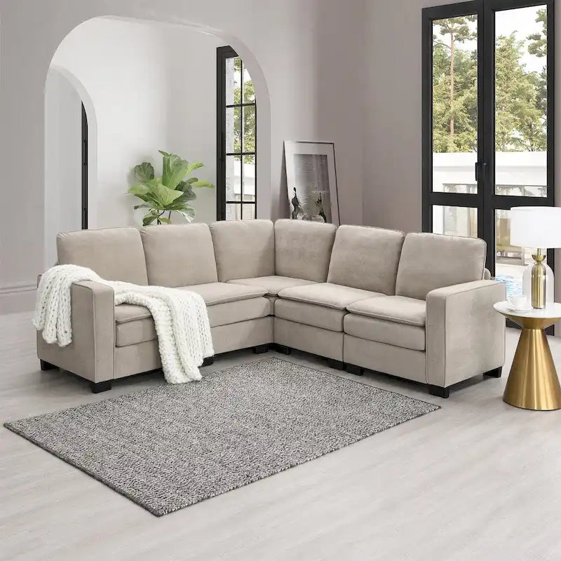 89*89 Übergroßes modernes Samt-Ecksofa, großes L-förmiges gepolstertes Indoor-Möbel mit Doppelkissen