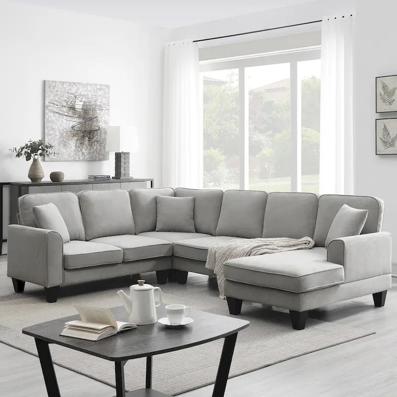 89*89 Übergroßes modernes Samt-Ecksofa, großes L-förmiges gepolstertes Indoor-Möbel mit Doppelkissen