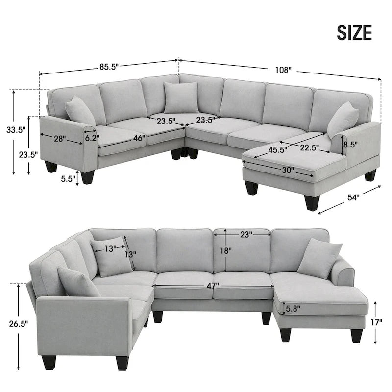 89*89 Übergroßes modernes Samt-Ecksofa, großes L-förmiges gepolstertes Indoor-Möbel mit Doppelkissen
