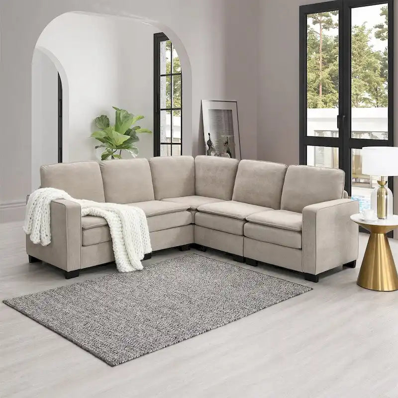 89*89 Übergroßes modernes Samt-Ecksofa, großes L-förmiges gepolstertes Indoor-Möbel mit Doppelkissen