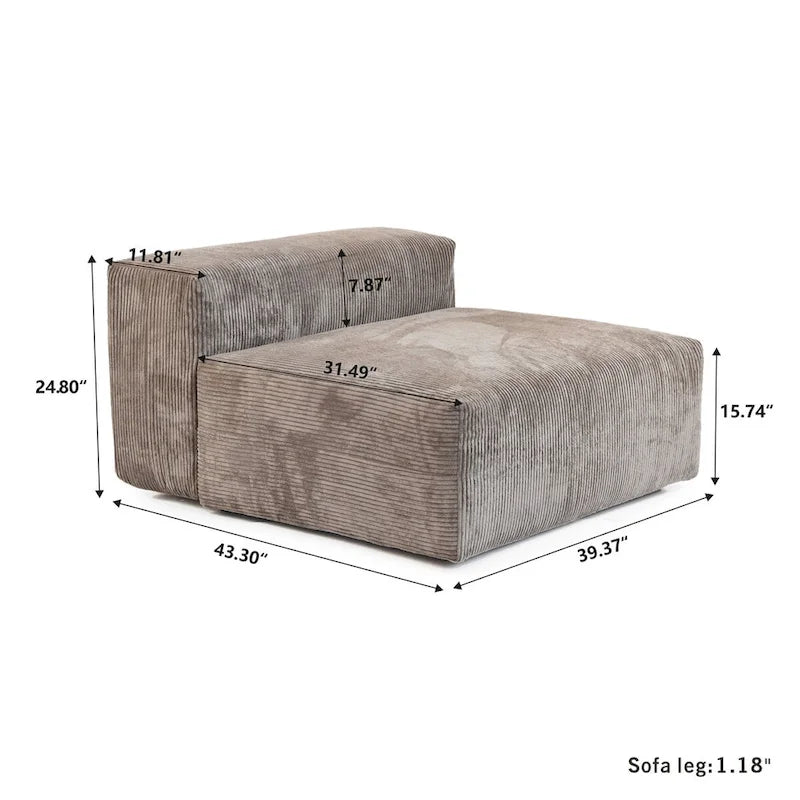 181Übergroßes Cord-Sofa mit Ottomane, L-förmiges, umbaubares Sofa mit tiefer Sitzfläche für modernes Wohnzimmer