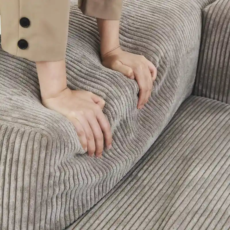 181Übergroßes Cord-Sofa mit Ottomane, L-förmiges, umbaubares Sofa mit tiefer Sitzfläche für modernes Wohnzimmer