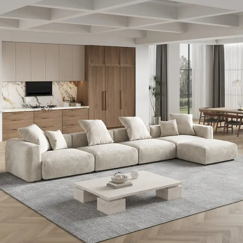 181Übergroßes Cord-Sofa mit Ottomane, L-förmiges, umbaubares Sofa mit tiefer Sitzfläche für modernes Wohnzimmer
