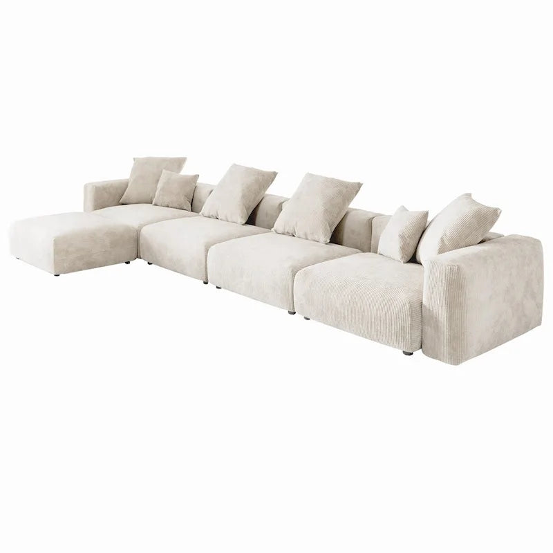 181Übergroßes Cord-Sofa mit Ottomane, L-förmiges, umbaubares Sofa mit tiefer Sitzfläche für modernes Wohnzimmer