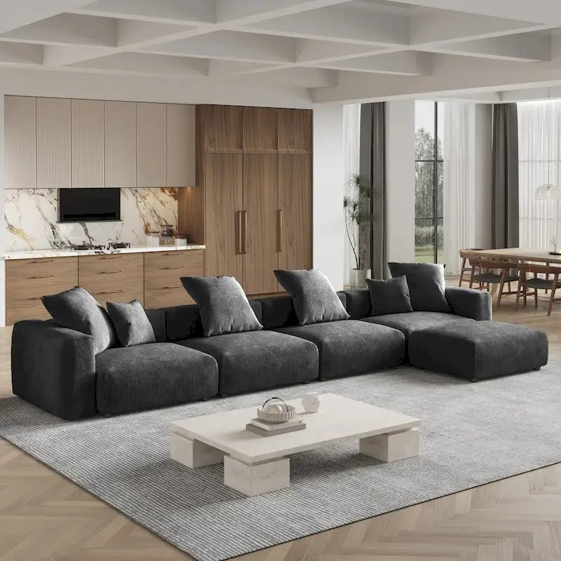 181Übergroßes Cord-Sofa mit Ottomane, L-förmiges, umbaubares Sofa mit tiefer Sitzfläche für modernes Wohnzimmer