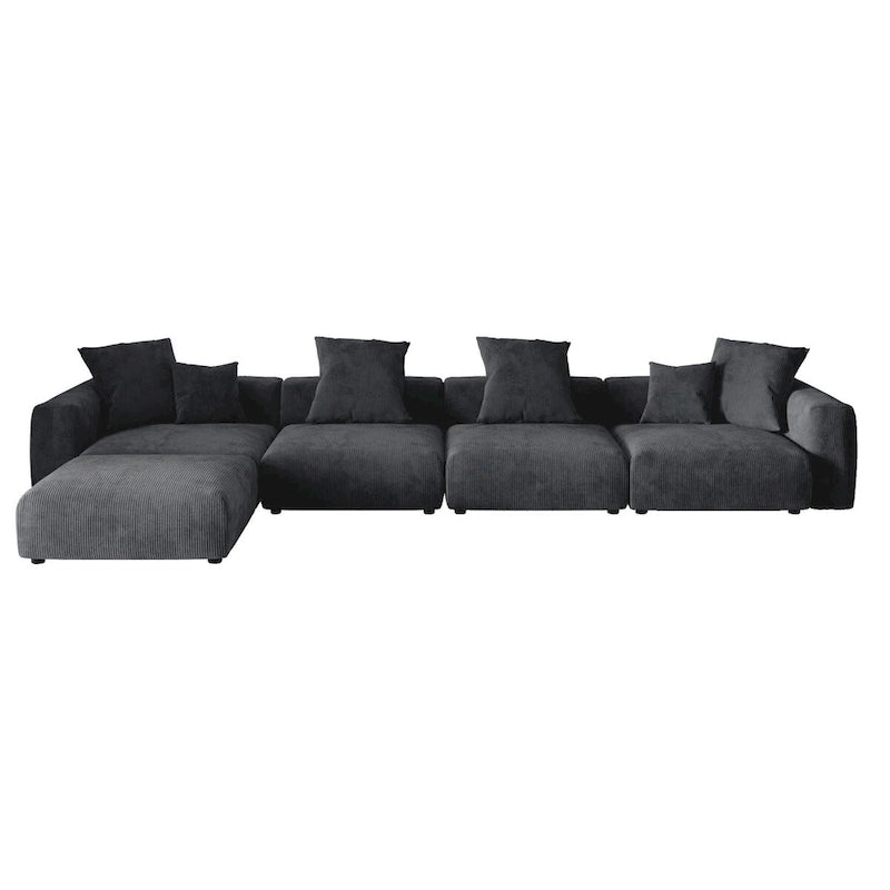 181Übergroßes Cord-Sofa mit Ottomane, L-förmiges, umbaubares Sofa mit tiefer Sitzfläche für modernes Wohnzimmer